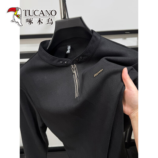 Woodpecker autumn Henry collar sweatshirt men's casual sports half-zip T-shirt long-sleeved bottoming shirt men's outer wear stand-up collar top Army Green 2XL /54