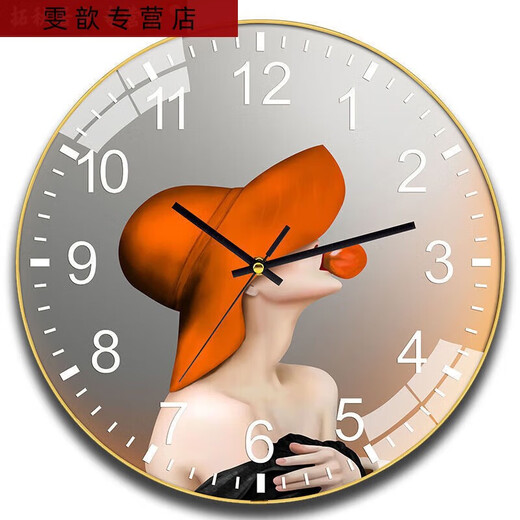 三栖虎钟表挂钟家用网红客厅表新款挂墙时钟时尚高颜值免打孔石英钟 6624调皮少女 14英寸(35厘米)曲面玻璃