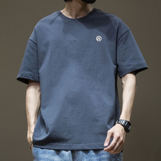 With pure YISHION trendy American short-sleeved T-shirt for men in summer pure cotton round neck versatile casual 2025 new fashion brand loose Hong Kong style T-shirt white-1365 short-sleeved-pure cotton S [recommended 80-110Jin [Jin equals 0.5 kg]]