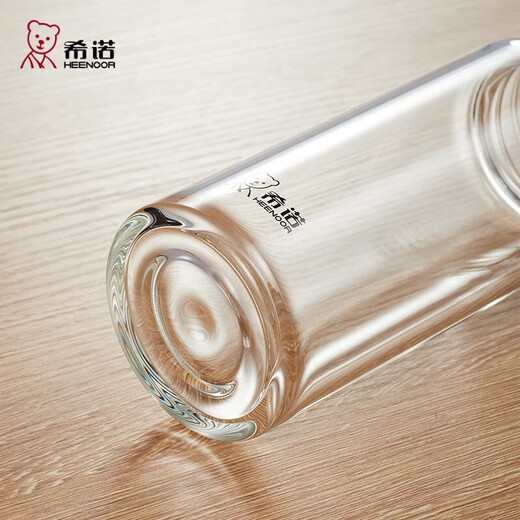 希诺（HEENOOR）（HEENOOR）玻璃杯大容量单层加厚水杯带滤网商务办公泡茶杯车载 6191新款小熊盖 410ml