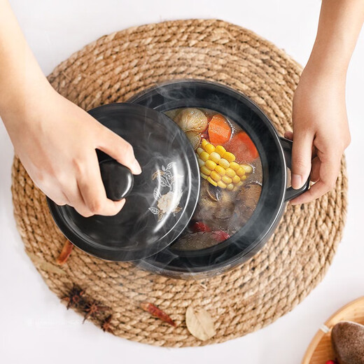 砂锅炖锅家用燃气煲汤锅陶瓷锅土小号沙锅耐高温熬中药汤煲瓦煲罐 双色花3-5人烧坏换新 3892ml