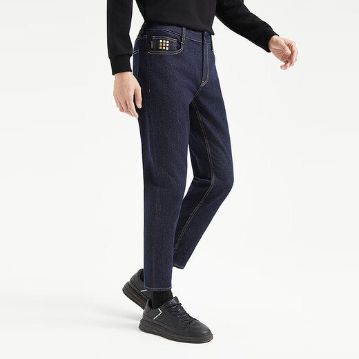 
Lilang Technology Blue Jeans Men's Low Waist Narrow Feet Cropped Elastic Pants Autumn 2025 New Men's Pants Dark Blue Black (24QNZ14101) 27 (Real Size 31.5) (170/80A)