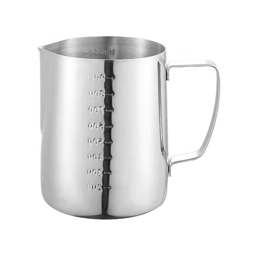 Coffee latte art cylinder, pointed mouth latte art cup, milk froth cup, latte art artifact, 304 stainless steel coffee milk vat, melted wax cup, 304 stainless steel stamped scale, silver 600ml