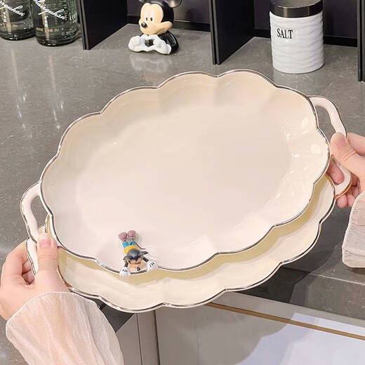 
Yusen Memories Light Luxury Plate Household Dish Plate Ceramic Steamed Fish Plate Bowls Tableware Set Underglaze Color Cream Style Gold-painted Plate 8.25 inches 4 packs 1391 Underglaze Color