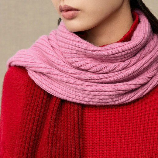 Ordos 1980 wool cashmere pull strip color-blocking fashion scarf for women knitted scarf 25 autumn and winter new products Deep chili red 80cmX40cm