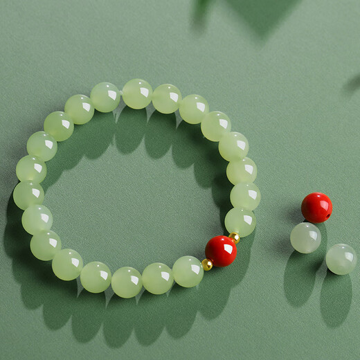 Biyu New Year's Gift Hetian Jade Bracelet Women's Qingshui Round Bead Jade Bracelet Comes with Certificate About 6mm