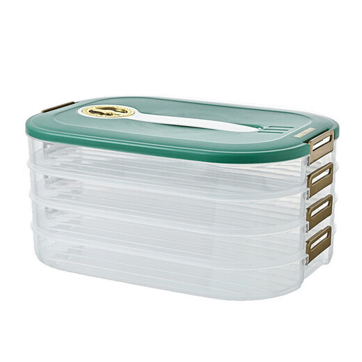Baichunbao household large-capacity rectangular portable crisper refrigerator special dumplings multi-layer classification rectangular three layers one cover green
