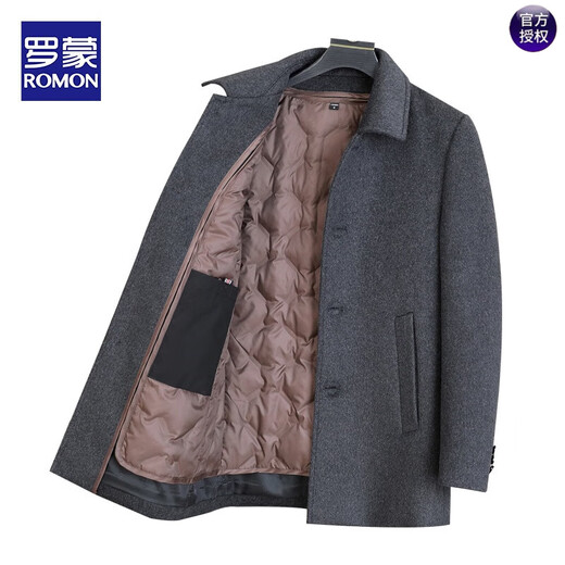 ROMON woolen coat men's mid-length lapel woolen windbreaker men's autumn and winter down liner jacket men's thickened black + down liner XL recommended 146Jin Jin equal to less than 0.5kg