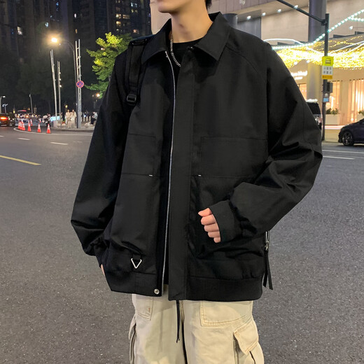 Homlean outdoor work jacket men's autumn windproof jacket loose casual all-match top OH02 amber black L