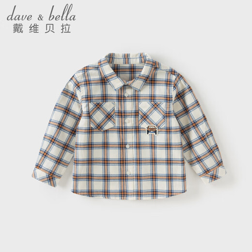 DAVE&BELLA children's pure cotton shirt spring new boys plaid shirt gentleman style baby boy tops children's clothes blue plaid in stock 90 cm (recommended height 80-90cm)
