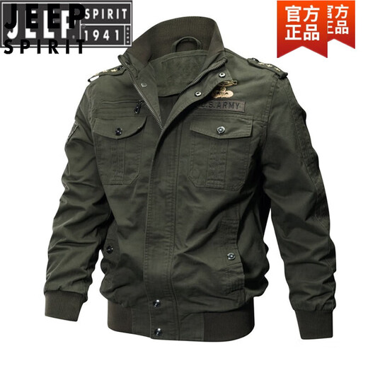 JEEP SPIRIT秋冬季男士夹克飞行员工装外套二战军迷翻领肩章上衣 9930军绿色 薄款 M 90-115斤 建议