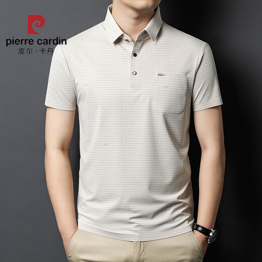 皮尔卡丹（pierre cardin）2025冰丝短袖男T恤中年爸爸装夏季薄款休闲透气无痕条纹polo衫男 深灰15286 2XL 54建议体重160-175斤