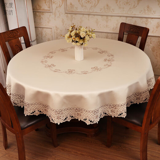Jingdu new Chinese style tablecloth fabric light luxury embroidered tablecloth high-end tablecloth round waterproof and oil-proof large round table tablecloth 1802 red round tablecloth diameter 220cm (150-180 round table
