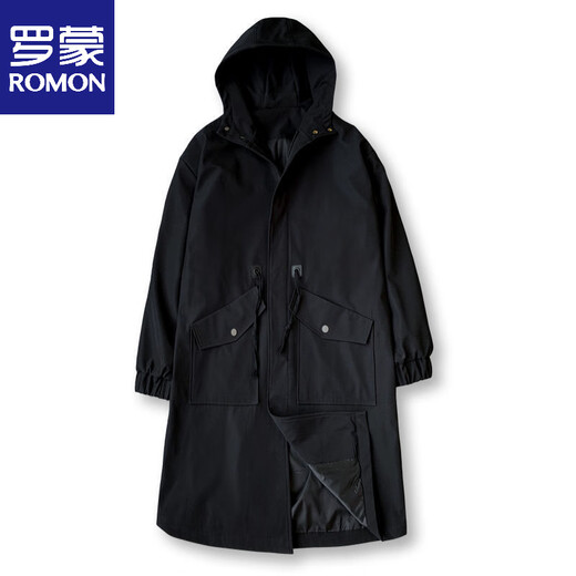 ROMON windbreaker men's mid-length autumn and winter new men's Korean style trendy loose over-the-knee pie jacket handsome coat military green M