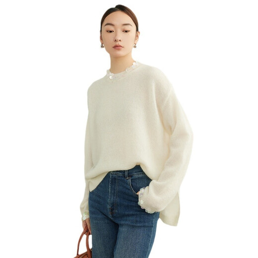 
ROMON (ROMON) sweater for women with high-end fantasy color beads and films mohair sweater 2025 spring and autumn new lazy pullover wool top dark powder all size