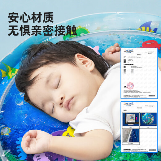 Disney baby patting water mat toys for infants and toddlers over 6 months old children large crawling pad water bag play water mat 8 learn to climb roller - blue + dolphin story crawling water mat [with pumping pump *2]