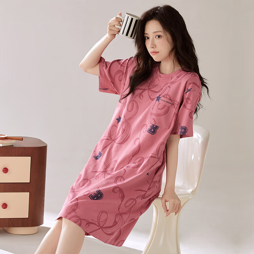 Xia wa.zhi. Pajamás para mujeres, camisón de caricatura de algodón puro de algodón puro de verano, versión coreana de cuello redondo y delgado lindo, mujeres embarazadas de gran tamaño, algodón estudiantil x12532 xl
