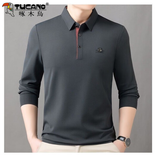 
Woodpecker high-end long-sleeved T-shirt for men 2025 Spring and Autumn New Loose Large Size Middle-aged Business and Casual Lapel POLO Shirt 9918 Bean Green S 165 Recommended Below 110