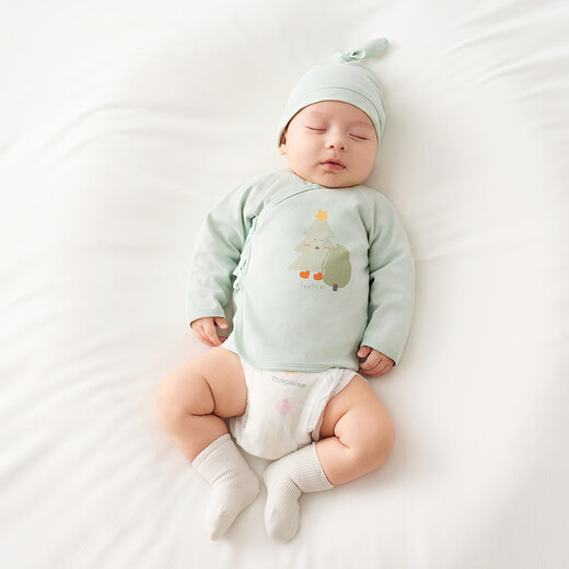 Tongtai (TONGTAI) baby tops spring and autumn pure cotton newborn clothes newborn baby monk clothes boneless full moon clothes green 52cm