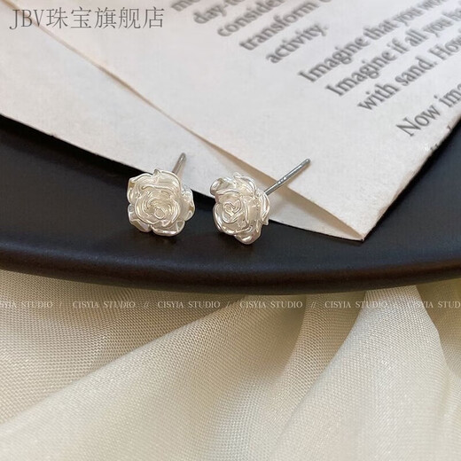 JBV Old Phoenix New 9999 Sterling Silver Earrings Full Silver Peony Flower Earrings Curved Hook Girls Sweet French Earrings Same Style MP520 Curved Hook Peony Flower Same Style 7.992g Fine Solid