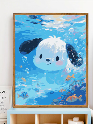Sweet Miaomiao Summer Swimming Pool Sanrio Kulomi IY Digital Oil Painting Hand-painted Filled Colored Cartoon Acrylic Decorative Painting LL16787 Acrylic Painting + Professional Oil Canvas + Multiple Professional Paintings