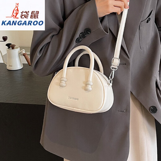 袋鼠手提贝壳包包女包2024夏季新款女士真皮简约休闲韩版单肩斜挎 黑色