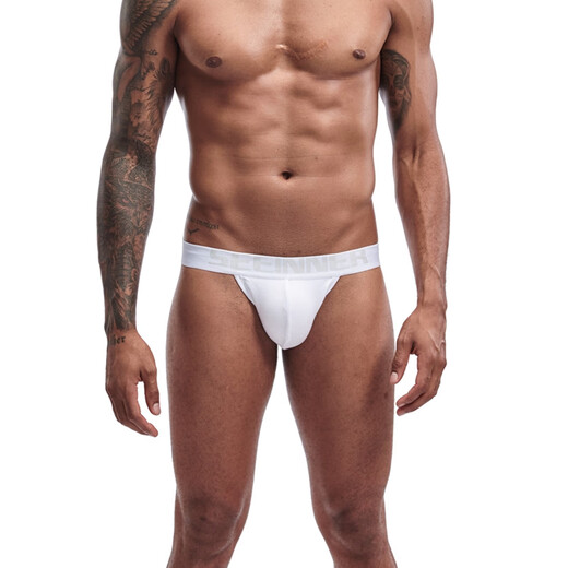 Tserekle men's double-butt underwear pure cotton thong solid color sexy comfortable buttocks breathable combed threaded cotton men's underwear trendy white M