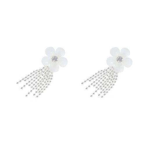 Sancai 2025 new flower tassel earrings S925 silver needle light luxury zircon fairy niche earrings for relaxed women silver 2 pieces