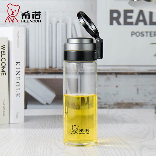 
HEENOOR glass cup classic single-layer large capacity portable travel water cup thickened men's filter tea cup: 6076-695ml-portable lifting ring