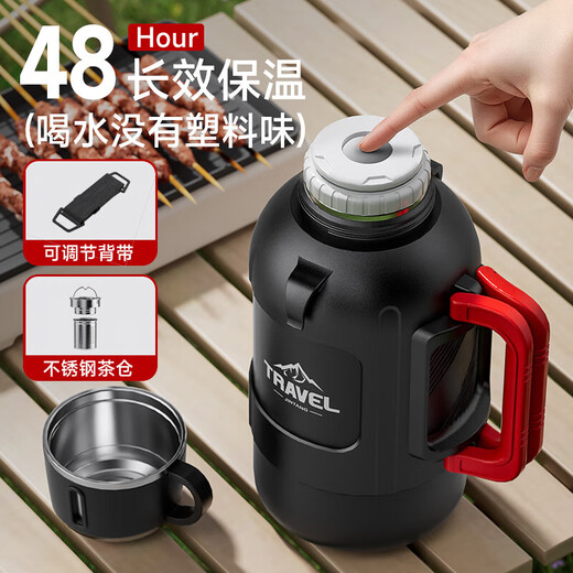 316 stainless steel thermos kettle large capacity thermos cup outdoor camping thermos kettle folding handle one cover dual use 2500ml black + folding handle + one cover dual use