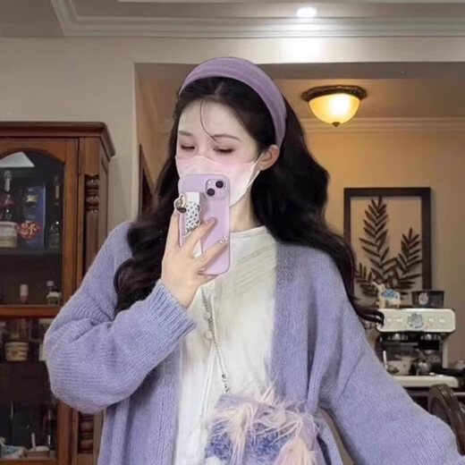 Yi Mengling's same purple wide-brimmed headband for women when going out, versatile hair bundles, headbands, hair accessories, autumn and winter new face wash hairpins, best-selling two-piece set