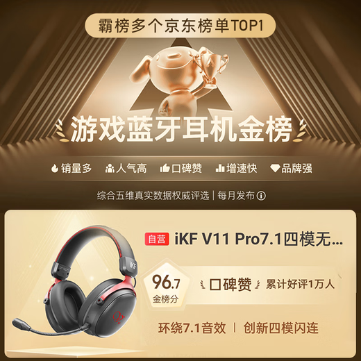 IKF V11 Pro7.1 Four-mode Wireless Gaming Headset Head-mounted 7.1 Surround Sound Bluetooth Wired E-Sports Special Delta FPS Fearless Contract Positioning Black Red