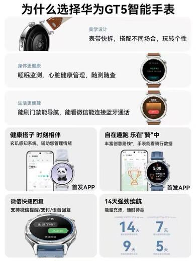 Huawei Hongmeng Huawei's new watchgt5 smart watch for women, measuring heart rate, blood oxygen, mood, sleep monitoring, making and receiving calls, upgraded version of pearl white leather, rose gold steel belt