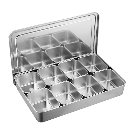 Taixige stainless steel seasoning box with lid, one-piece multi-grid ice powder seasoning box, 6 grids, 8 grids, seasoning box, commercial stall, new style, 8 grids, with handle cover