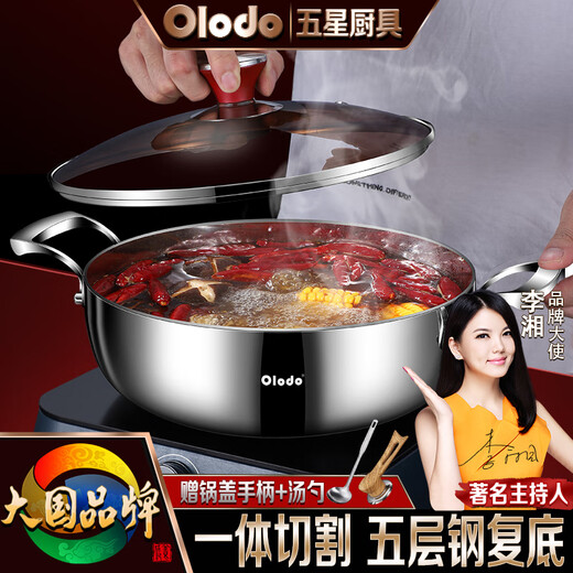 欧乐多（Olodo）德国316L不锈钢复底汤锅火锅涮锅家用大容量锅燃气灶电磁炉通用 316L不锈钢汤锅 贈手柄+汤勺 26cm