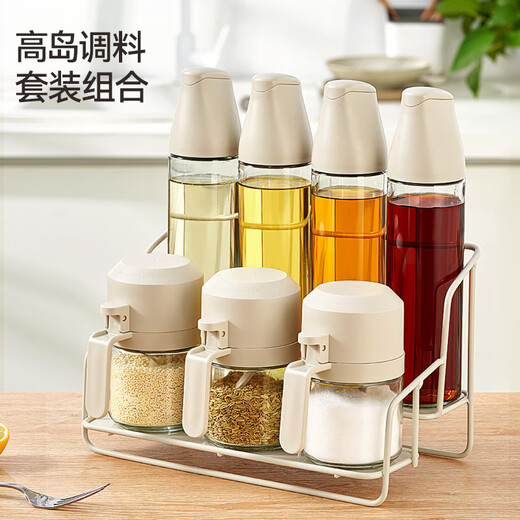 Baijie seasoning jar glass household seasoning bottle kitchen set salt jar sealed moisture-proof seasoning MSG storage box storage bottle elegant white-300ml full of salt good lid sealed moisture-proof