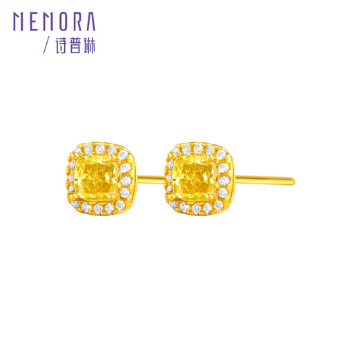 Shipulin K gold earrings, sugar cube yellow 18K gold earrings, self-worn as a Chinese Valentine's Day gift for girlfriend, 18K gold + zircon