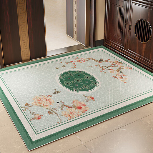 奢概念pvc入户门地垫新中式门垫入户门耐脏免洗pvc进门口玄关垫 清闲雅居ND12358 160cm*230cm 防潮皮革地垫]