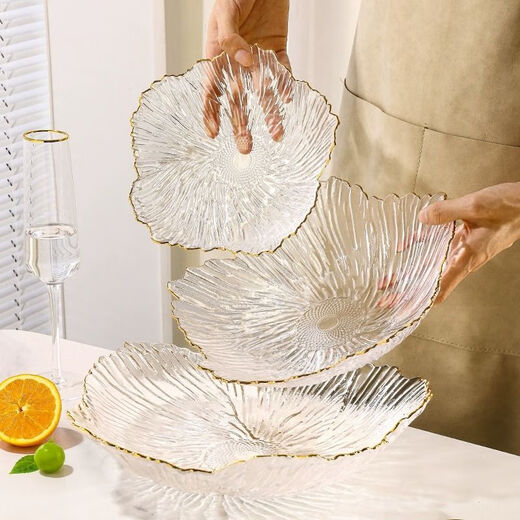 Ostar petal fruit plate Xiaohongshu same style living room high-end candy plate front office fruit plate light luxury ins style gold three-piece set petal fruit plate small + medium + large