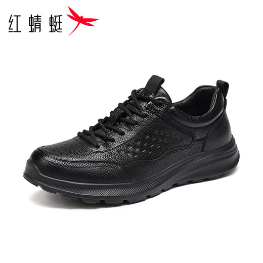 Red Dragonfly Men's Shoes Autumn Cowhide Soft Sole Running Shoes Men's Wear-Resistant Business Light Casual Shoes EXA350361 Black 39