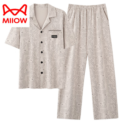 
Catman (MiiOW) can sleeping pajamas for men in summer thin cotton short-sleeved trousers thin summer can wear home clothes suit F-9859 3XL