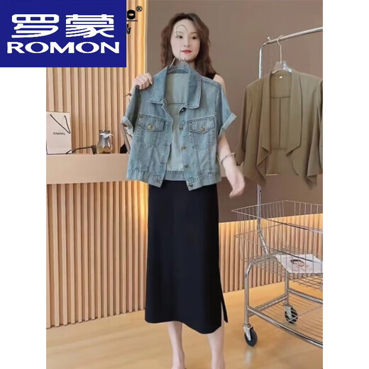 罗蒙（ROMON）薄款短袖牛仔衬衫女2025春秋装新款休闲上衣披肩设计感小众短外套 672水洗蓝 高品质 XL  建议120-135