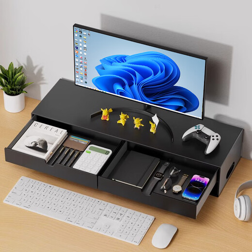 Zhuobo monitor elevated rack with drawer computer stand computer desktop storage rack storage rack CJ08 black metal 50cm