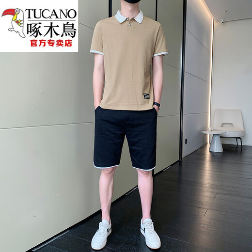 啄木鸟（TUCANO）休闲套装男士夏季短袖t恤polo衫短裤冰丝潮牌棉质帅气百搭上衣服 白色9863（一套） L