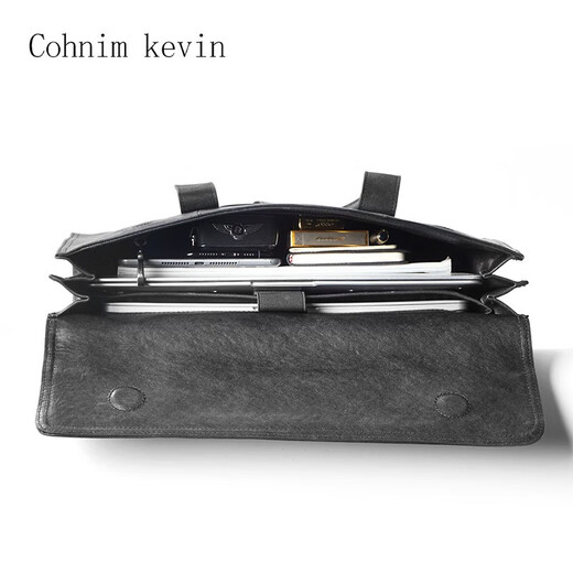 Cohnim kevin genuine leather briefcase luxury brand men's laptop document cross-body bag as a Valentine's Day gift for boyfriend and father, first-layer cowhide c01875 dark black, medium bag 14 inches