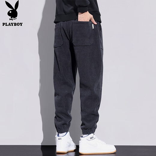 Playboy (PLAYBOY) pants men's corduroy casual pants men's autumn and winter sports heavyweight sweatpants warm loose leggings trousers