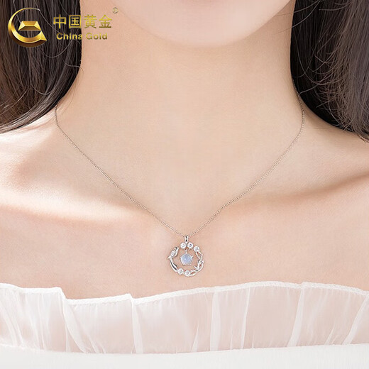 China Gold (CHINA GOLD) pt950 platinum necklace for women platinum blue eucalyptus and bird pendant jewelry Father's Day birthday gift for girlfriend and lover platinum pendant about 2.14g free silver chain