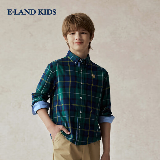 E LAND KIDS children's clothing boys' shirt season new retro British plaid long-sleeved top Green green/40 160