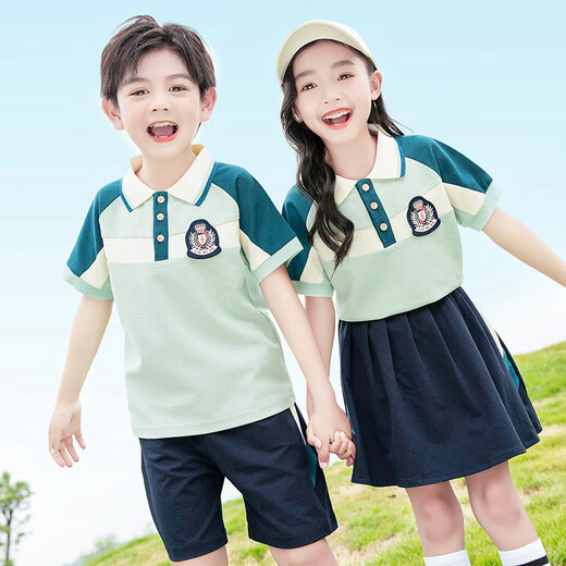 Mishide (Mishide) Mishergarten Summer Summer British School Uniforme Escuela Primaria Conjunto de uniforme de manga corta de verano Graduación de estilo británico VERDE 6625T CAMILIZACIÓN + PIEDORES D01 160cm todo tamaño