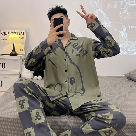 Mu Fengqing men's pajamas long-sleeved pants spring and autumn thin student cartoon teenager men's large-size home clothing set 9923 men M standard (high 165100 Jin [Jin equals 0.5 kg])